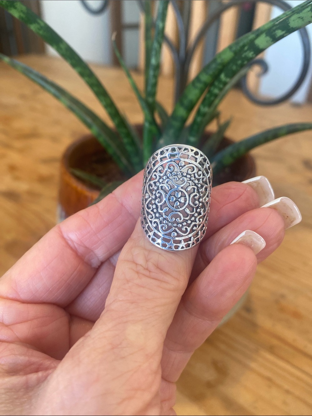 Intricate Silver Filigree Detailed Openwork Design Ring